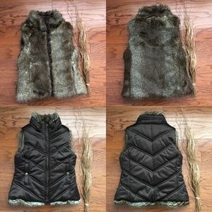 GAP REVERSIBLE Faux Fur Vest XS Brown